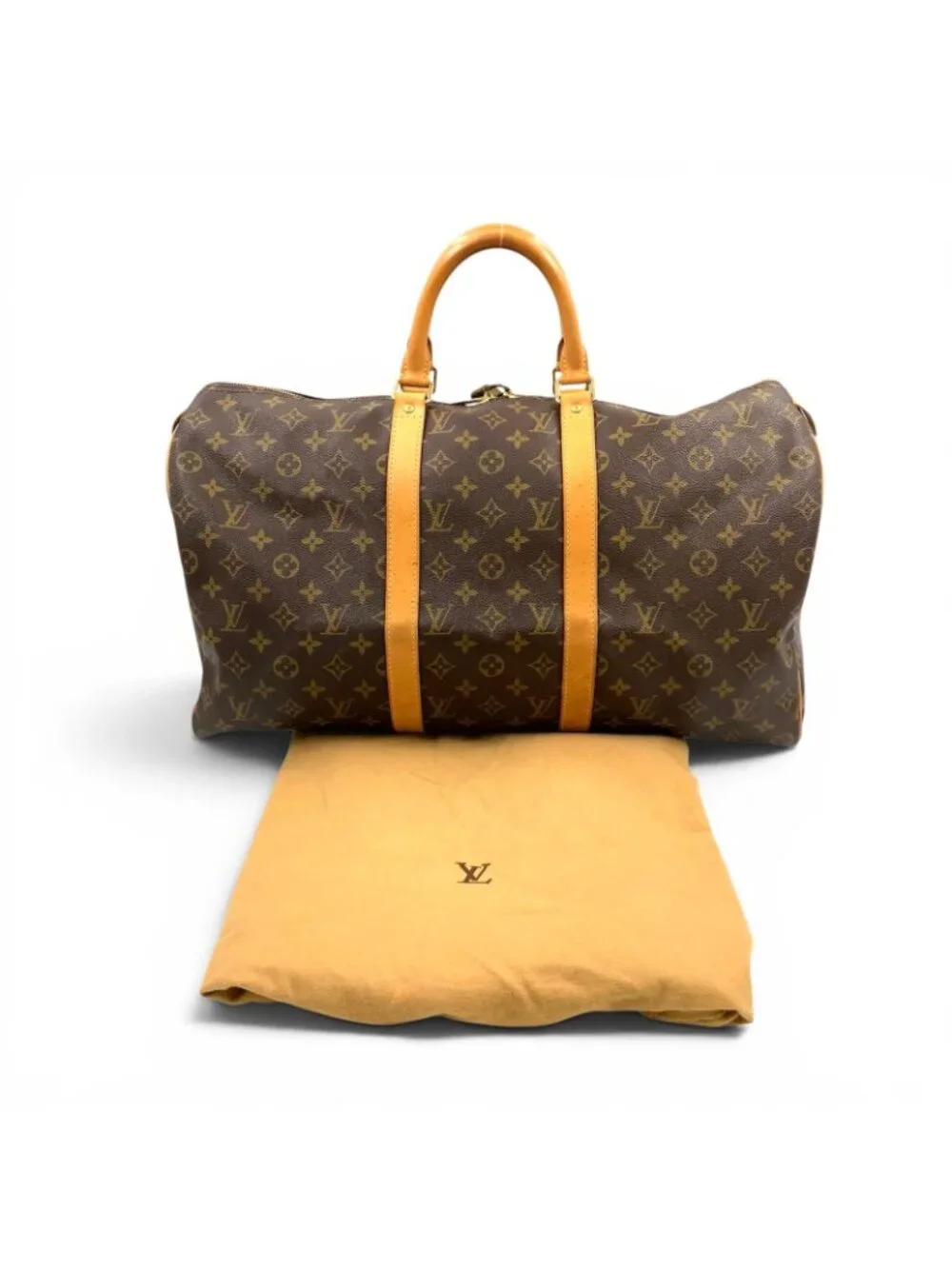 Louis Vuitton Keepall 50 Monogram Leather Brown Light Boston Bag Gold